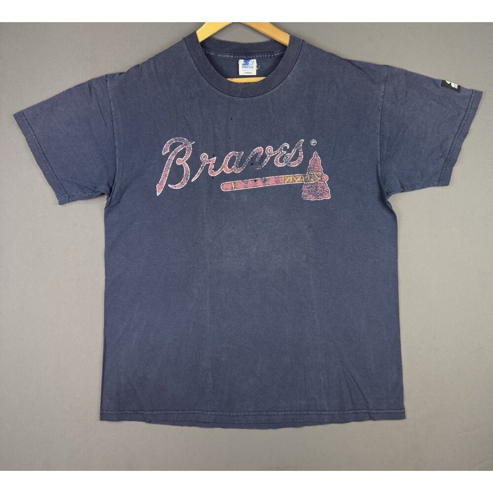 Vintage 1994 Starter Atlanta Braves David Justice MLB Baseball Fade Large Shirt